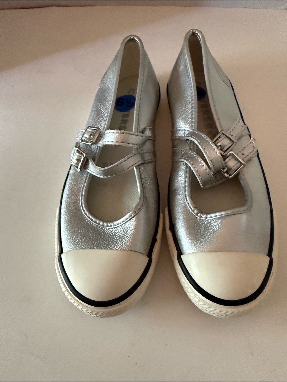 Converse All Star Dainty Metallic Silver Leather Mary Jane Sneakers Women’s 6.5